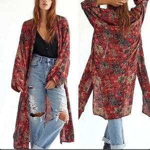 NWT Free People Red Floral Kimono